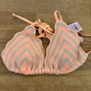 NWT Wild Fable peach gray crocheted swim string bikini top size medium M
 b65